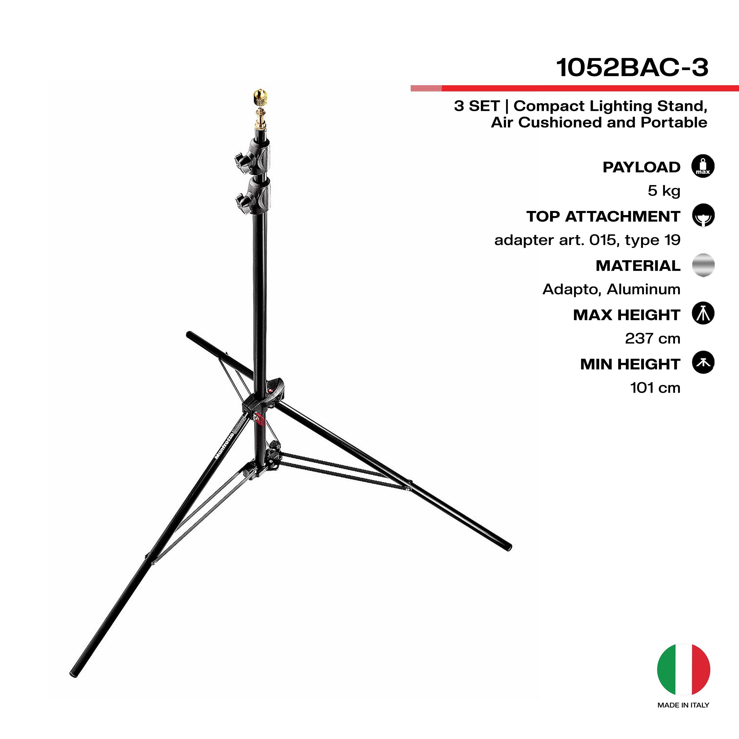 3 set - Manfrotto Alu Air-Cushioned Compact Stand (Black, 7.7') 1052BA