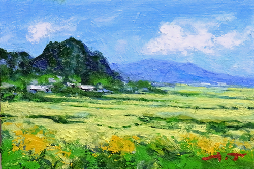 油彩画・風景画／新作品紹介 実りの田園風景 SM (油彩画）: 油彩画