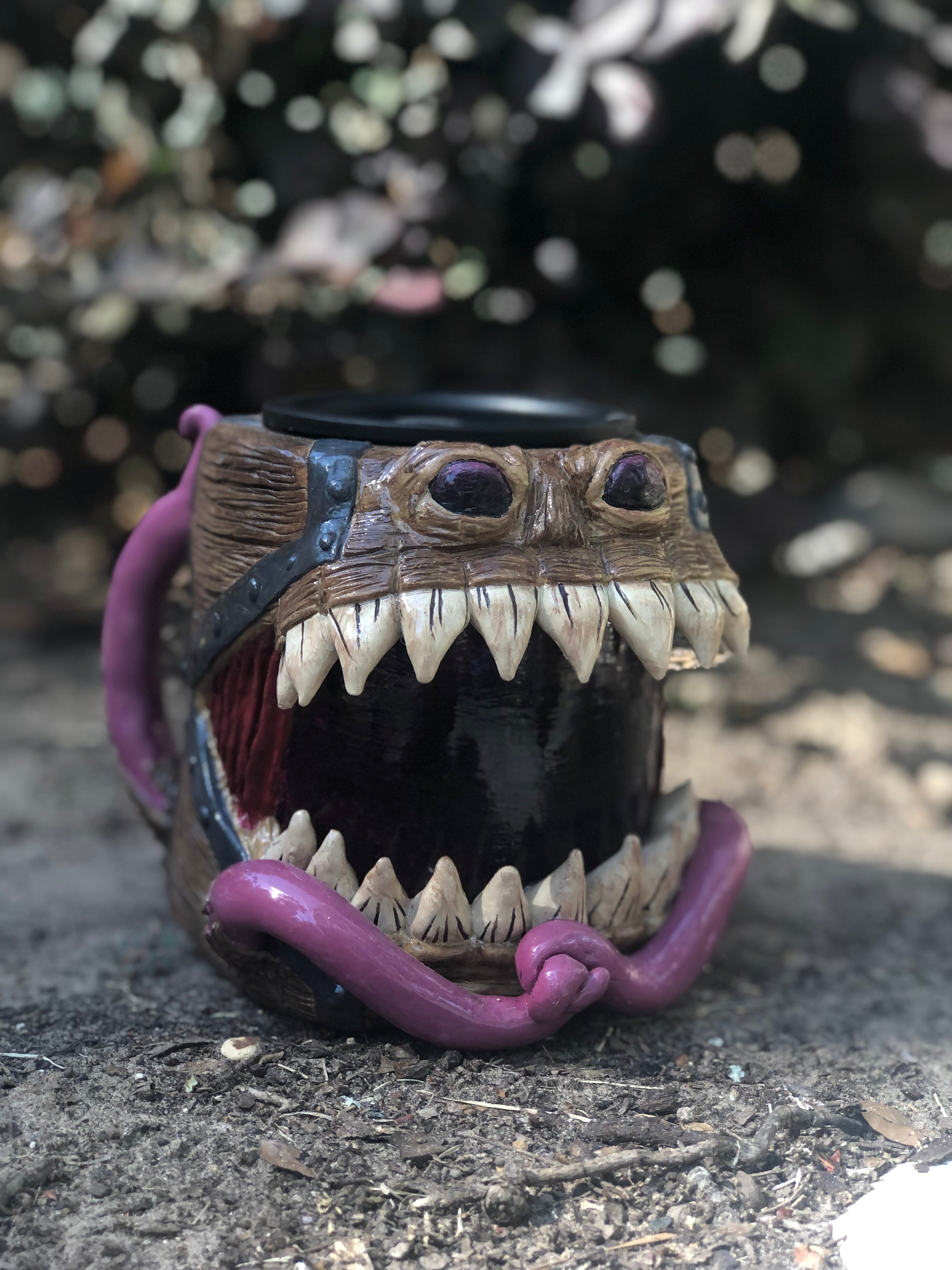 3D D&D Mimic Tumbler - Sculpted Clay on an Insulated Stainless