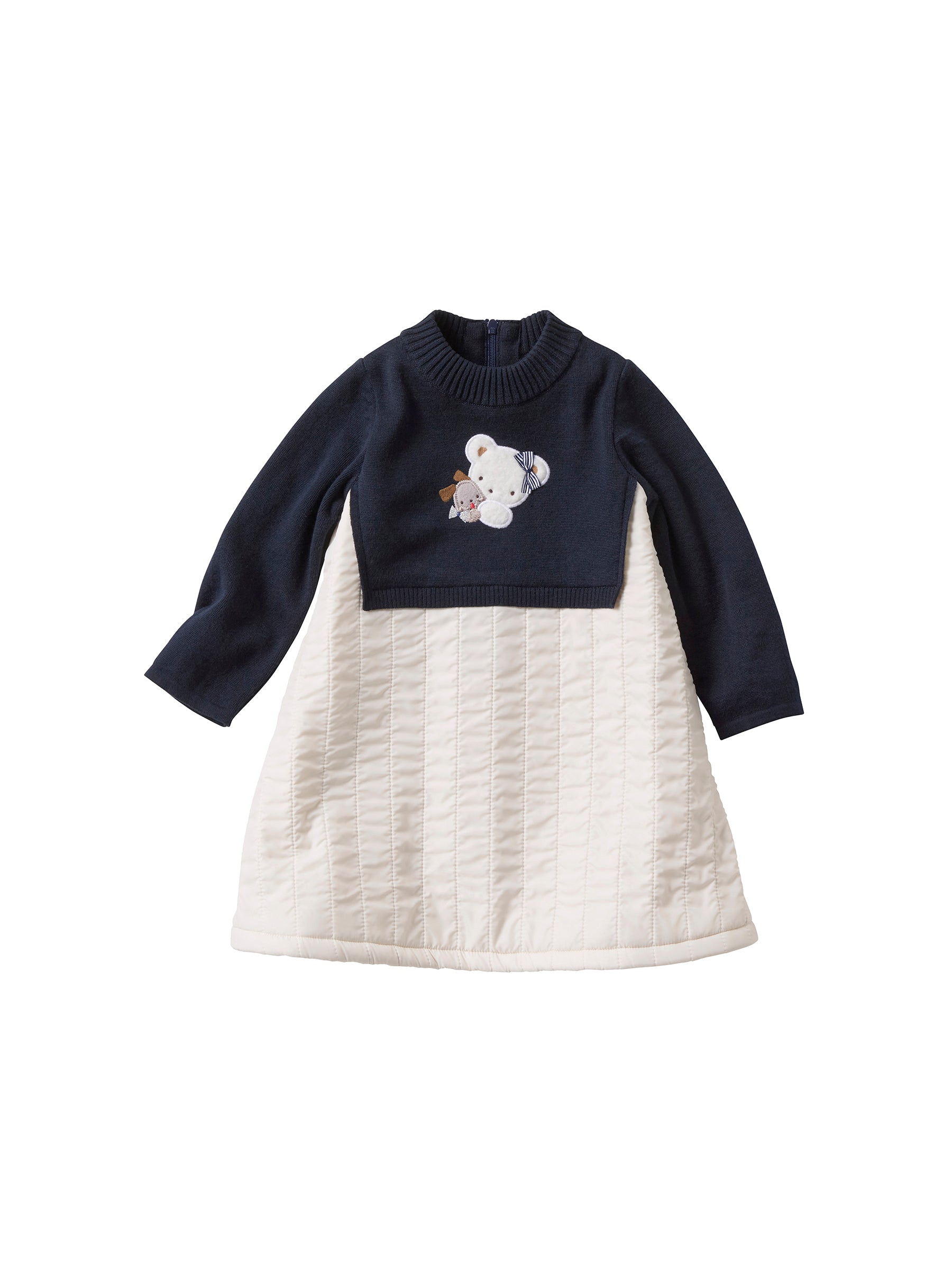 美品 ファミリア☆デニム セーラー ワンピース クマ刺繍 90 美品