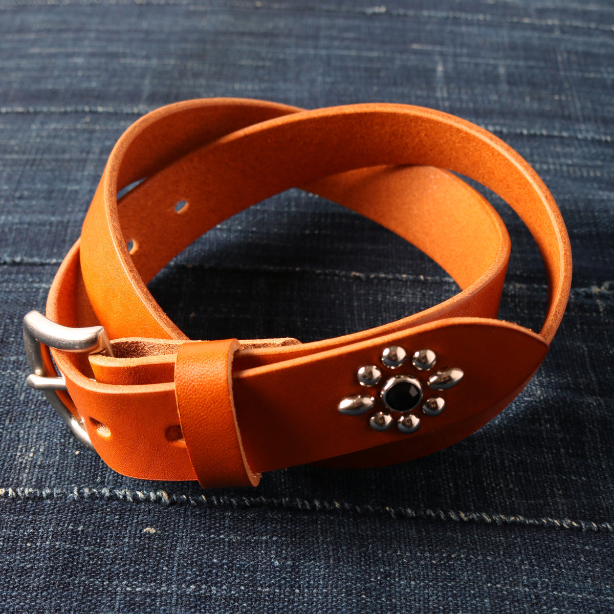 栃木レザー】30mm Leather Studs Belt 【Summer Oil Leather】LE-4343