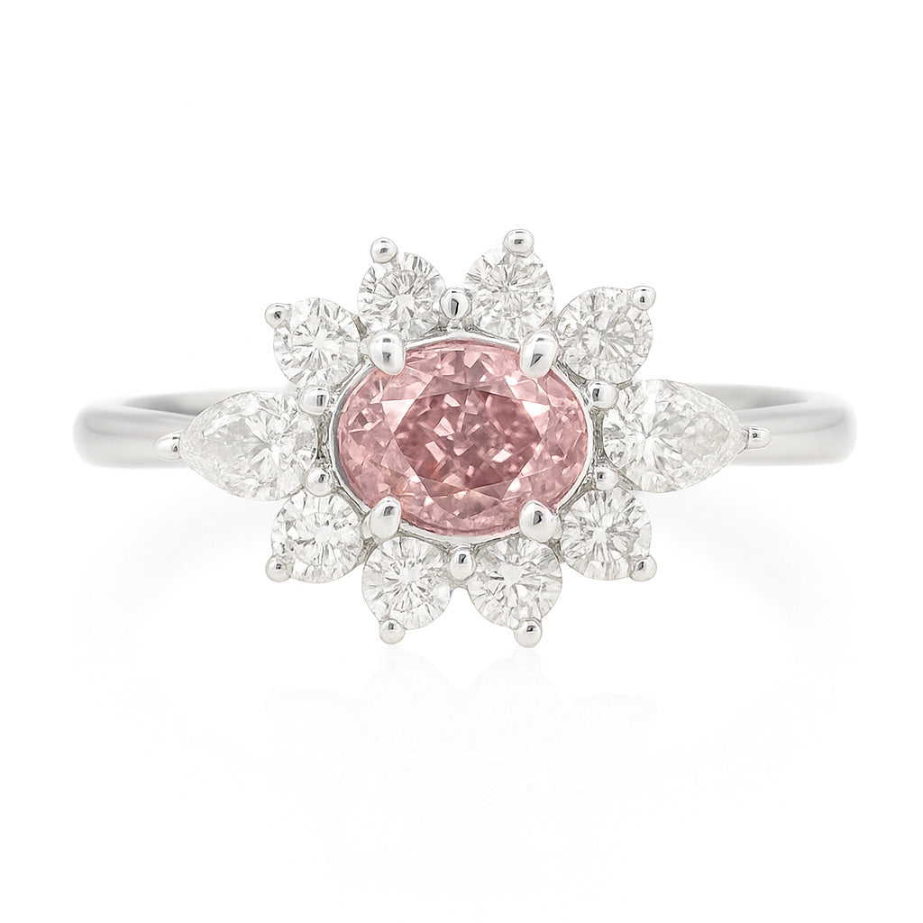 PT900 ピンクダイヤモンドリング 0.705ct SI2 Orangy Pink オーバル