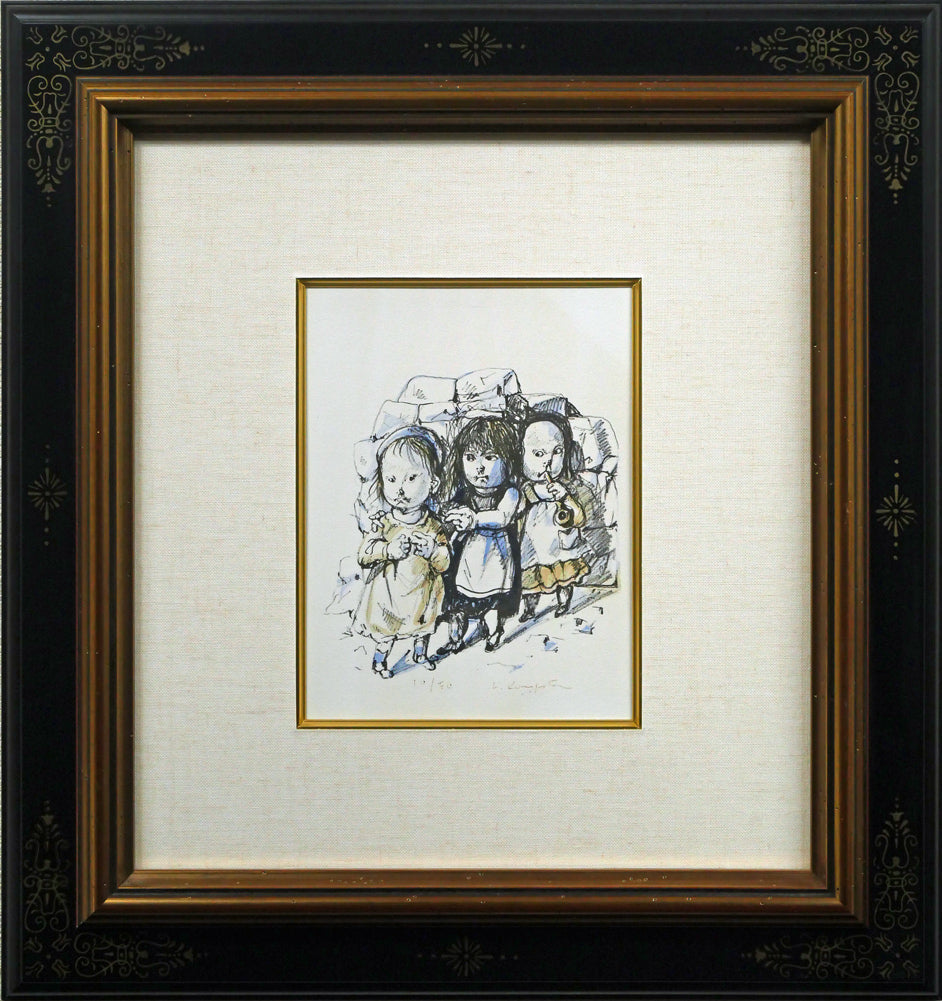 藤田嗣治「三人の女の子」リトグラフ 絵画買取・販売の小竹美術