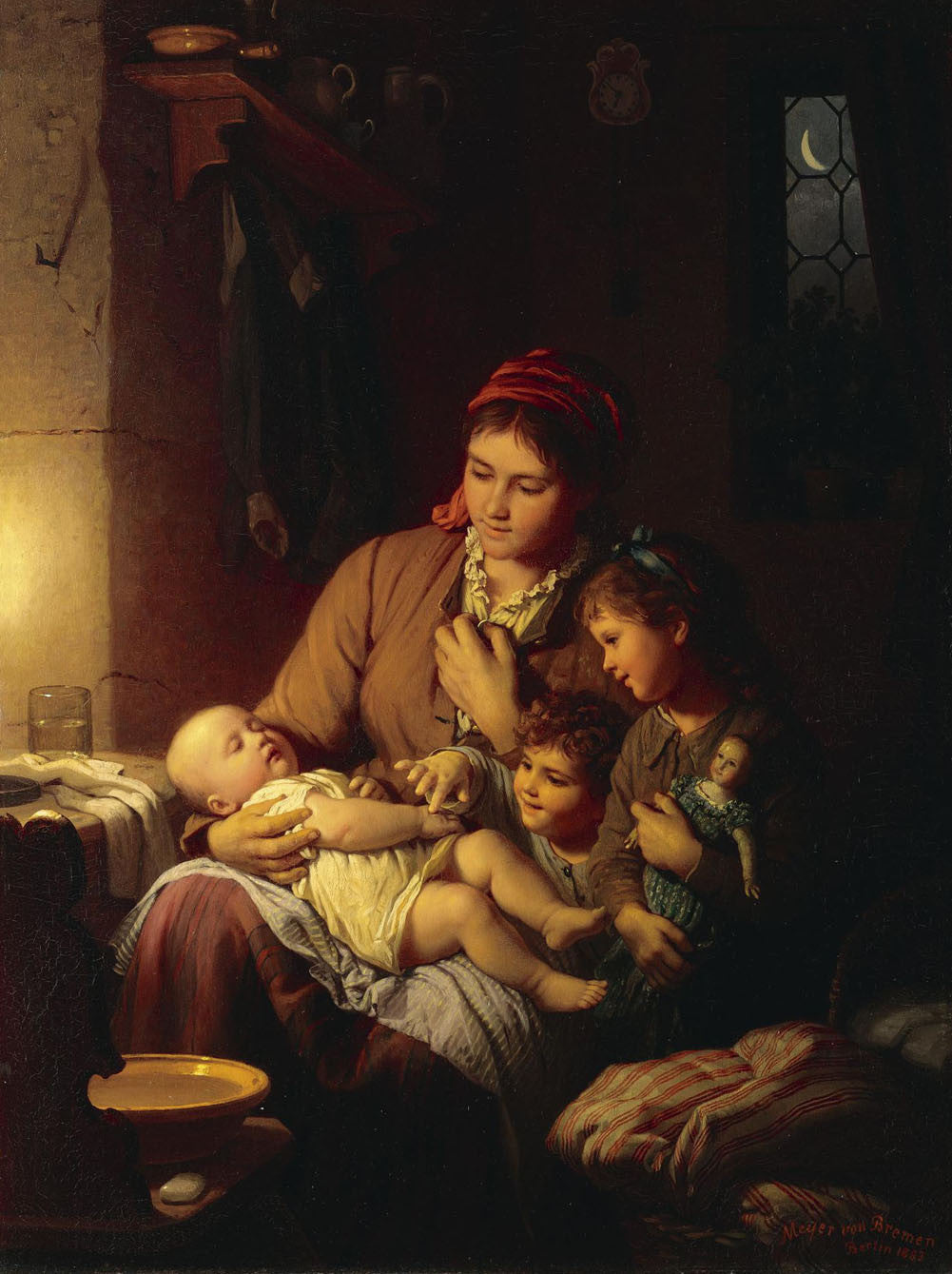 Johann Georg Meyer von Bremen - Little Brother Sleeps Canvas