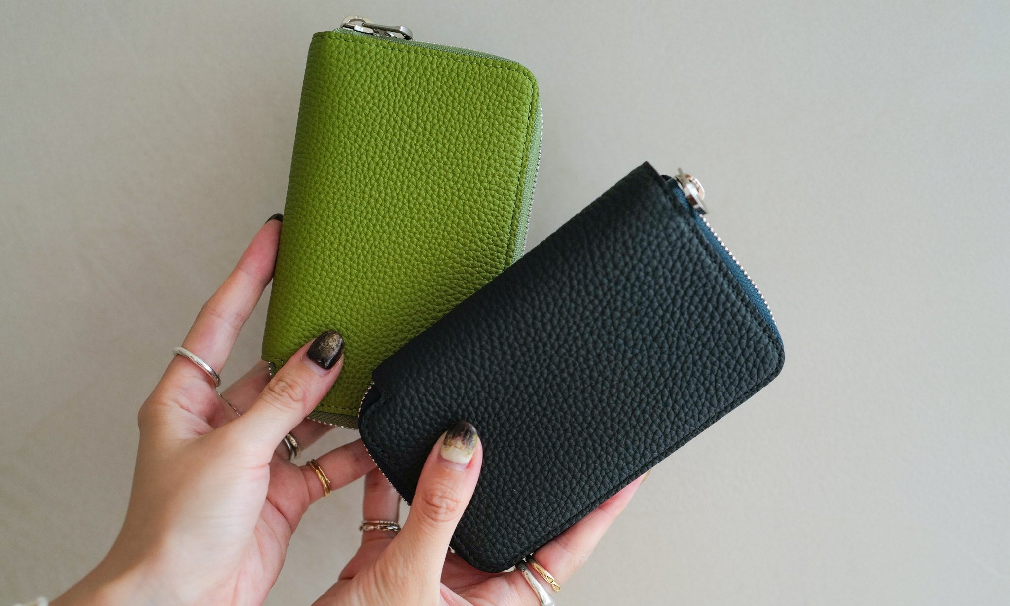 緑系（ライトグリーン・ダークグリーン）本革ミニ財布・レザー小物