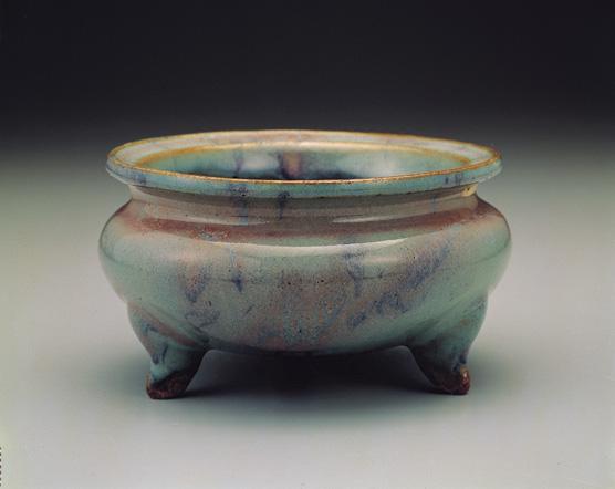 中国宋時代 鈞窯藍釉三足炉 古陶磁器 高17cm BS35JJ45A 钧