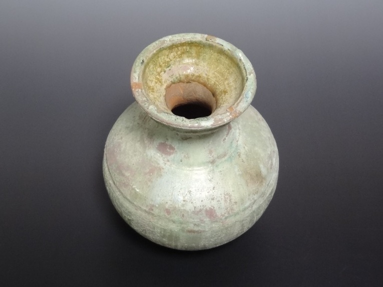 漢 緑釉 銀化小壺 仙遊洞