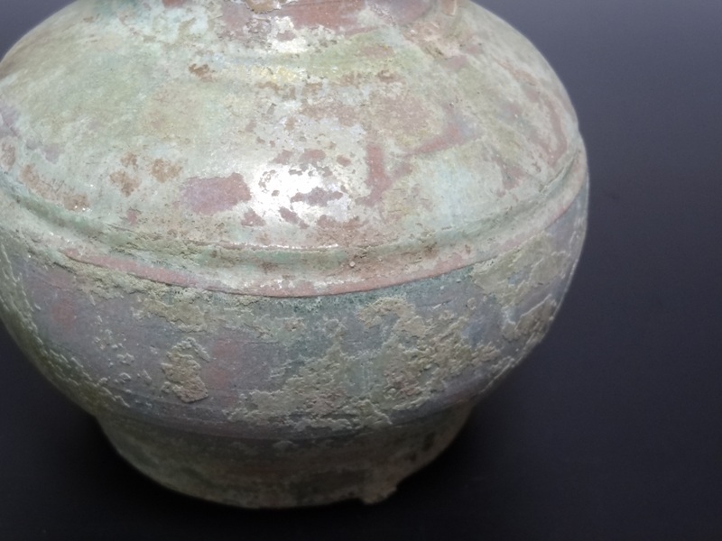 漢 緑釉 銀化小壺 仙遊洞