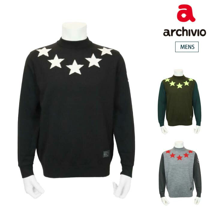 archivio アルチビオ ゴルフウェア メンズ 長袖セーター 素材切替星柄