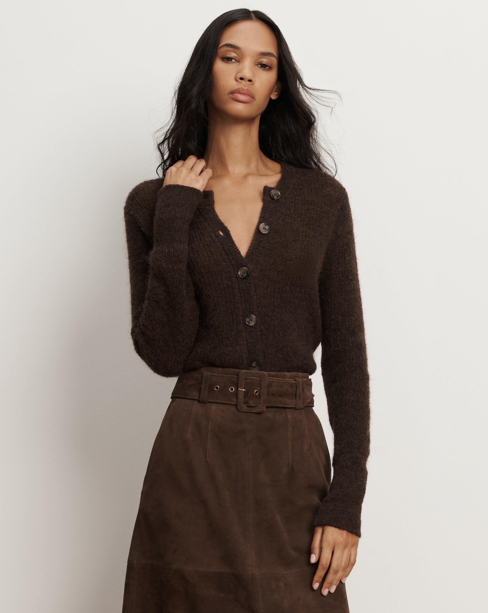 Gilmour Mohair Cardigan in Dark Brown | Veronica Beard