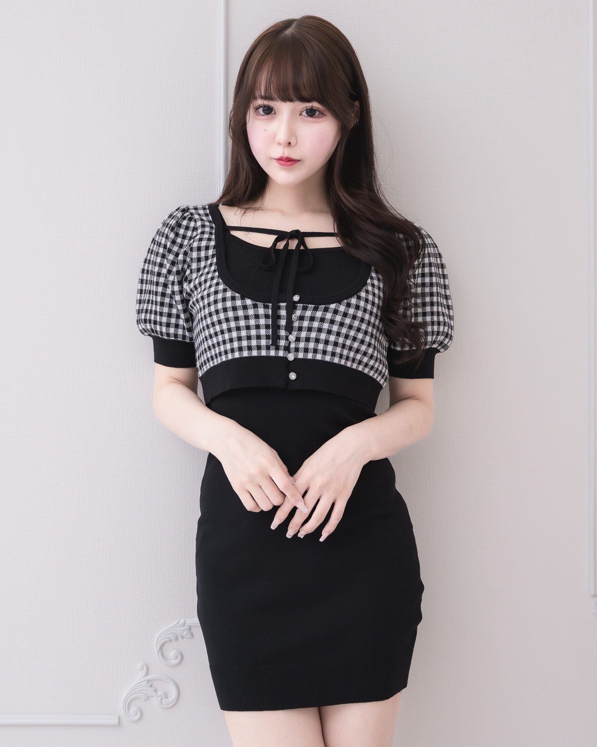 ギンガムレイヤードニットワンピ – pium