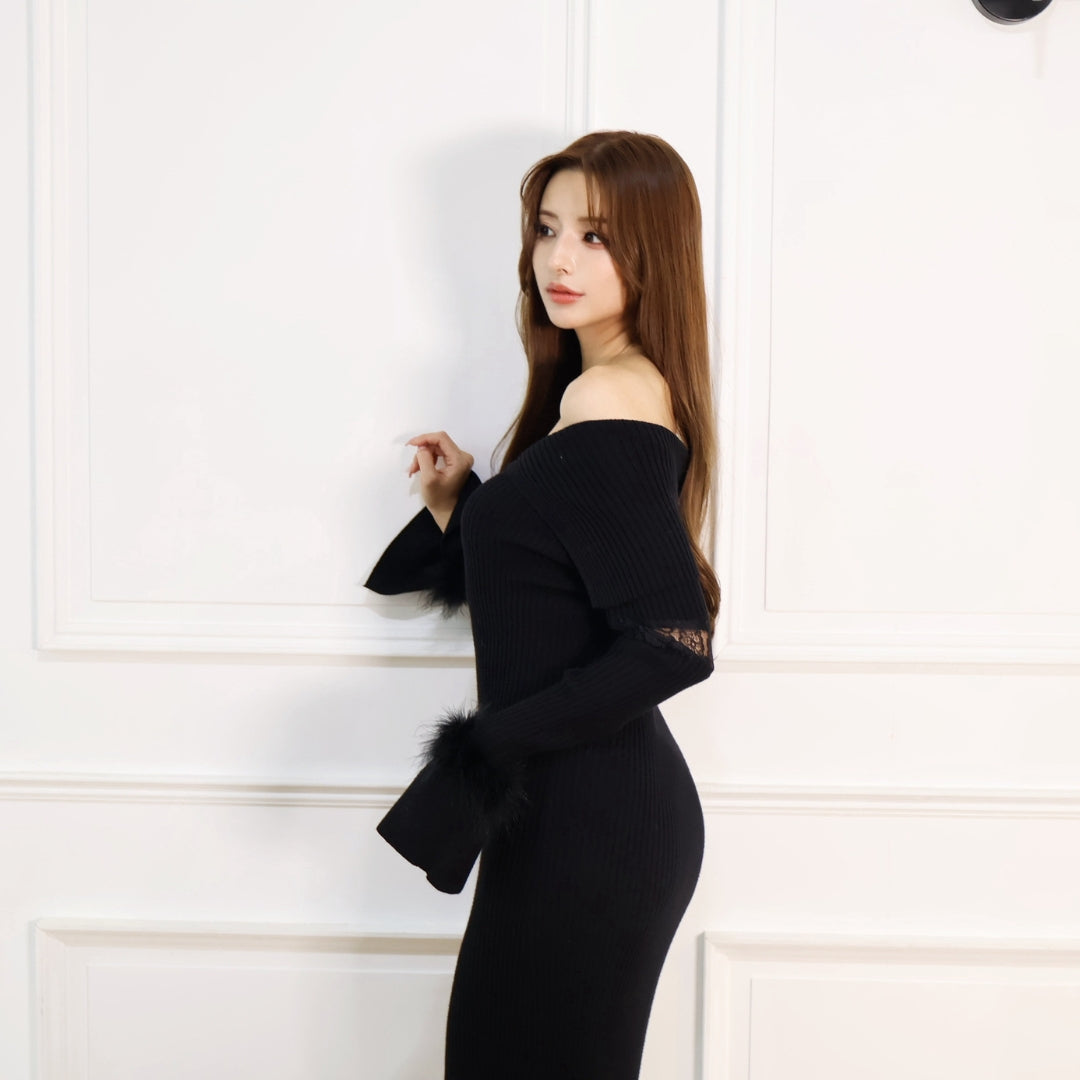 Off shoulder fur sleeve dress – Randy