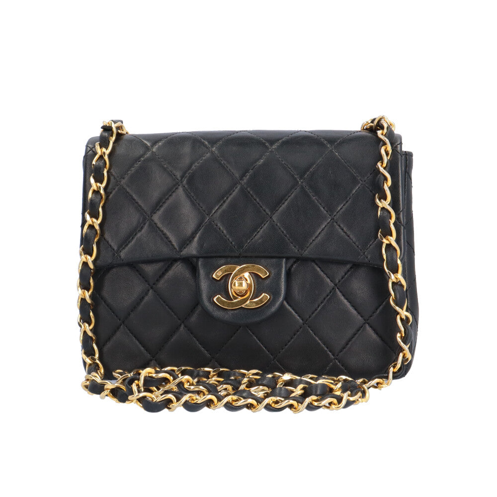 CHANEL Mini Matelasse Shoulder Bag Leather Black Women's Used [36