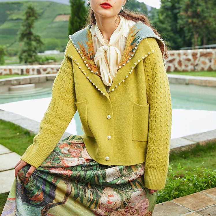 星月夜と花瓶の向日葵のセーターカーディガン – remulia