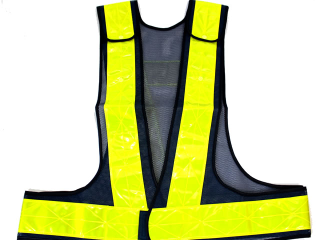 夜光チョッキ 7cm幅 幅広 紺メッシュ・イエロー反射 サイズ調整ベスト