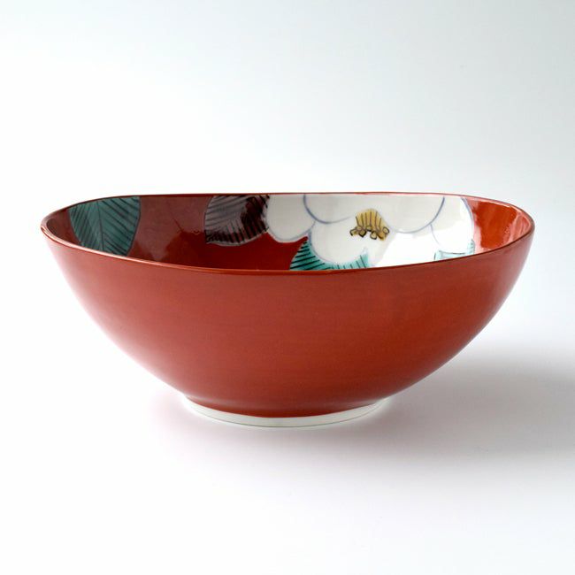 Gojyo 九谷焼 陶山 赤絵金彩花文鉢 仕覆・時代箱付 U R5654 Gojyo