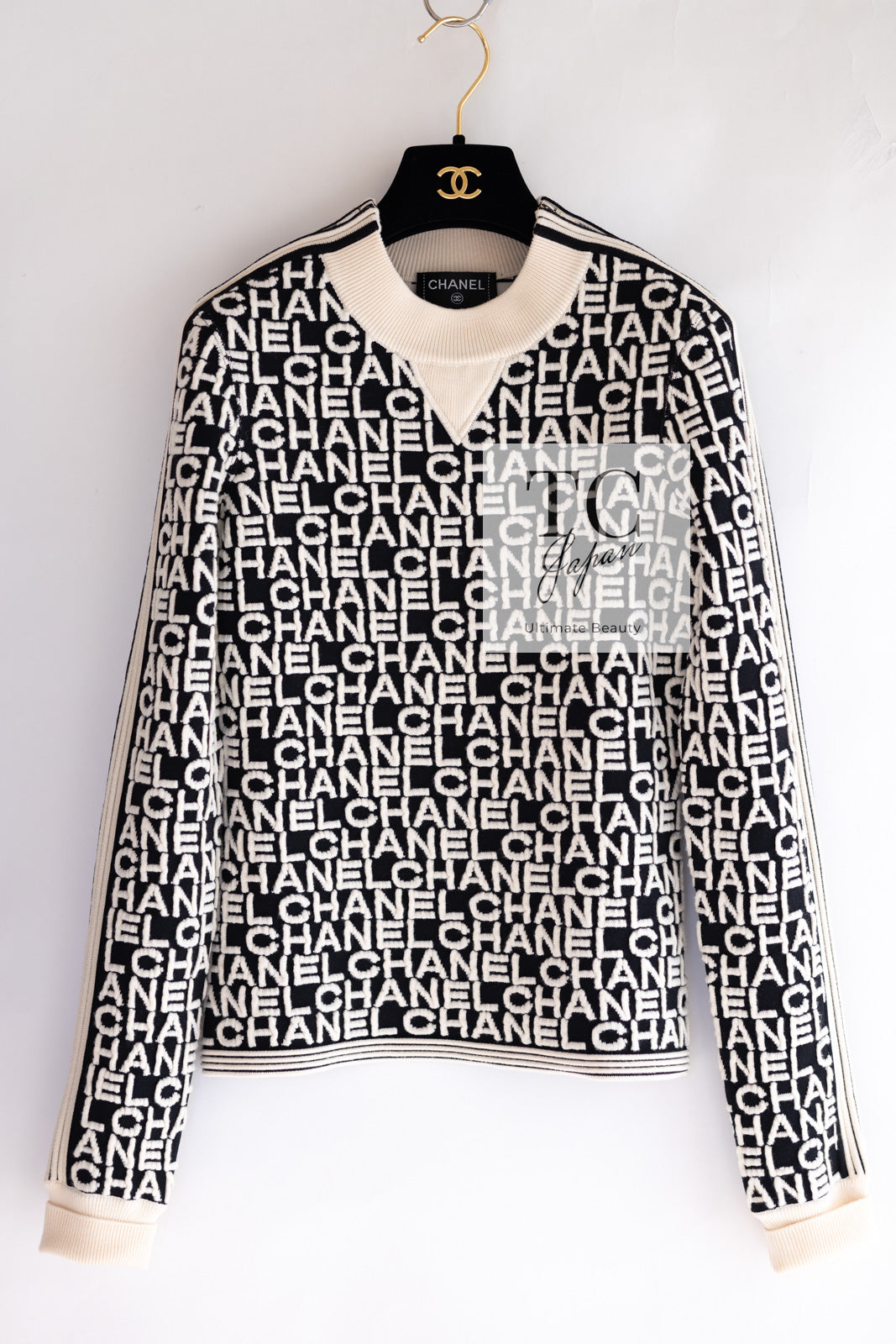 シャネル セーター CHANEL ブラック アイボリー ロゴ ニット トップス
