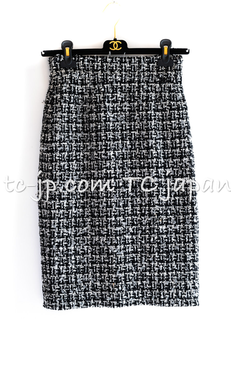 シャネル ブラック ホワイト ウール コットン ツイード スカート