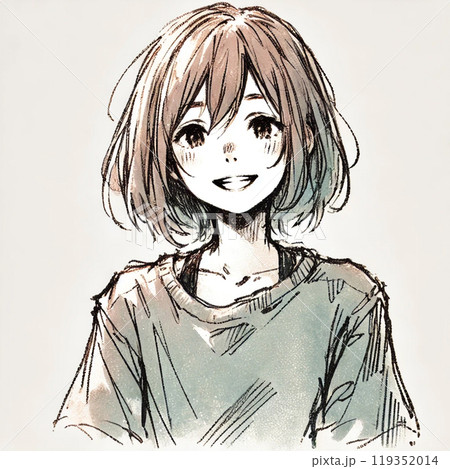 はにかみながら微笑む少女のイラスト素材 [119352014] - PIXTA