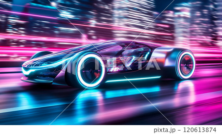 ネオンと未来のスポーツカーのイラスト素材 [120613874] - PIXTA