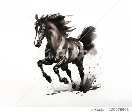 馬の水墨画のイラスト素材 [120976968] - PIXTA