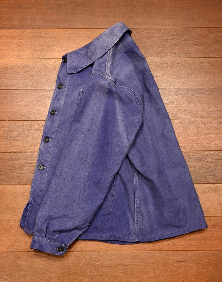40s USED/VTG フレンチ ワークジャケット Vポケット 丸襟 コットン