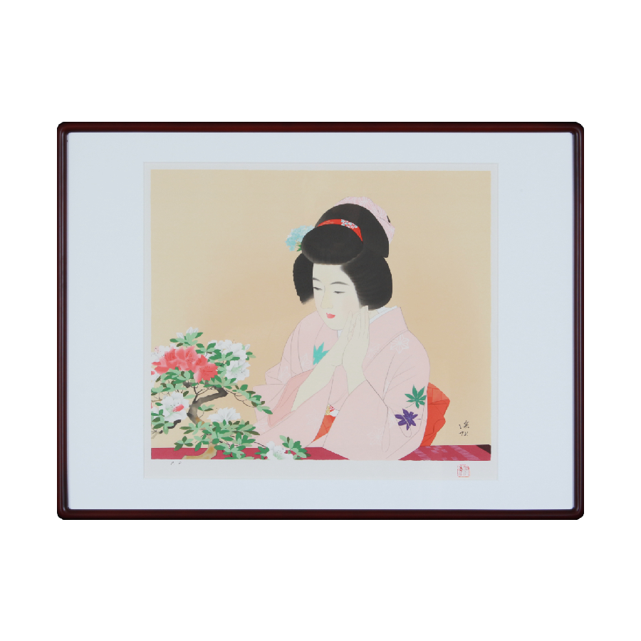 花を眺める美人<span class=