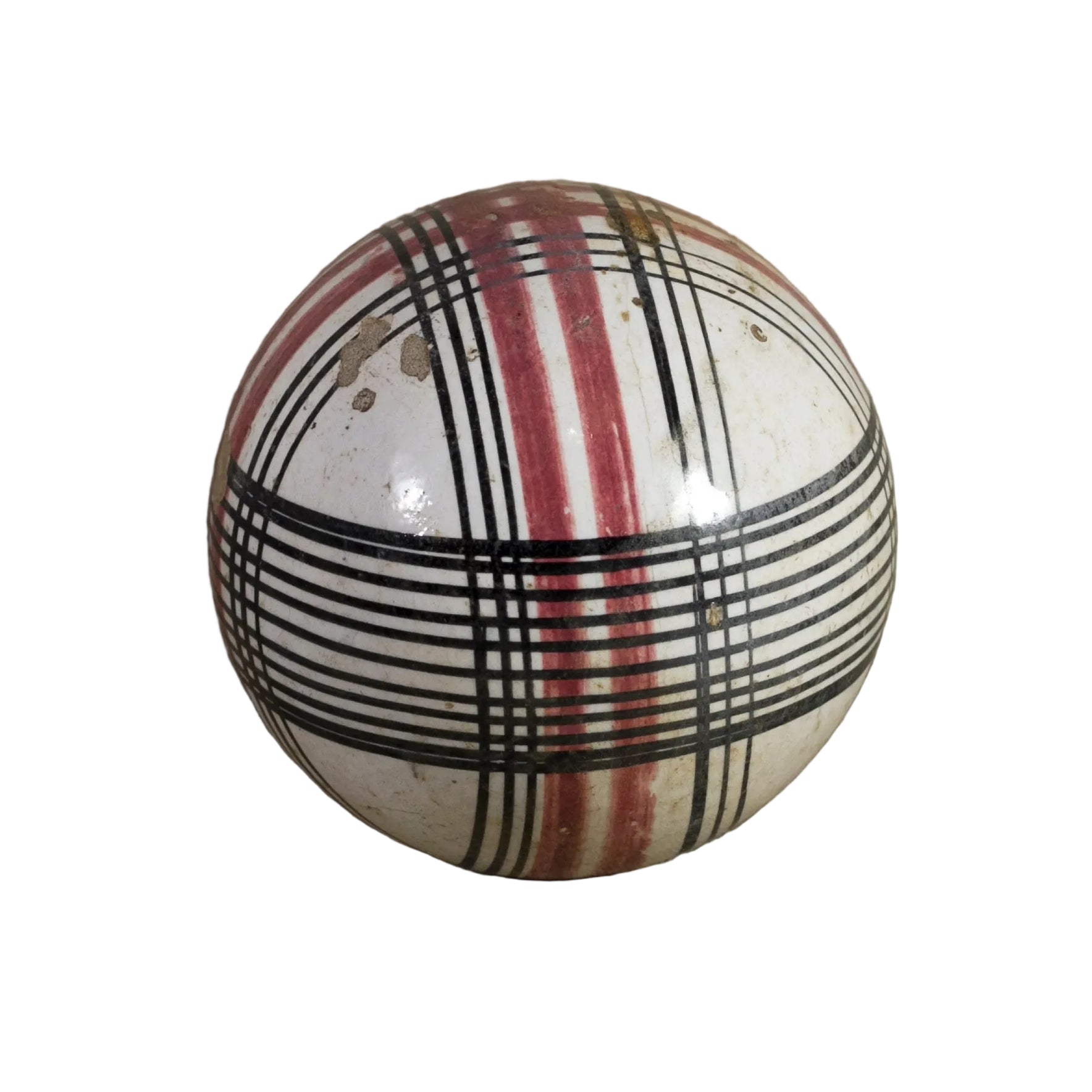 Victorian Stoneware Carpet Ball Rare Red & Black Plaid 3