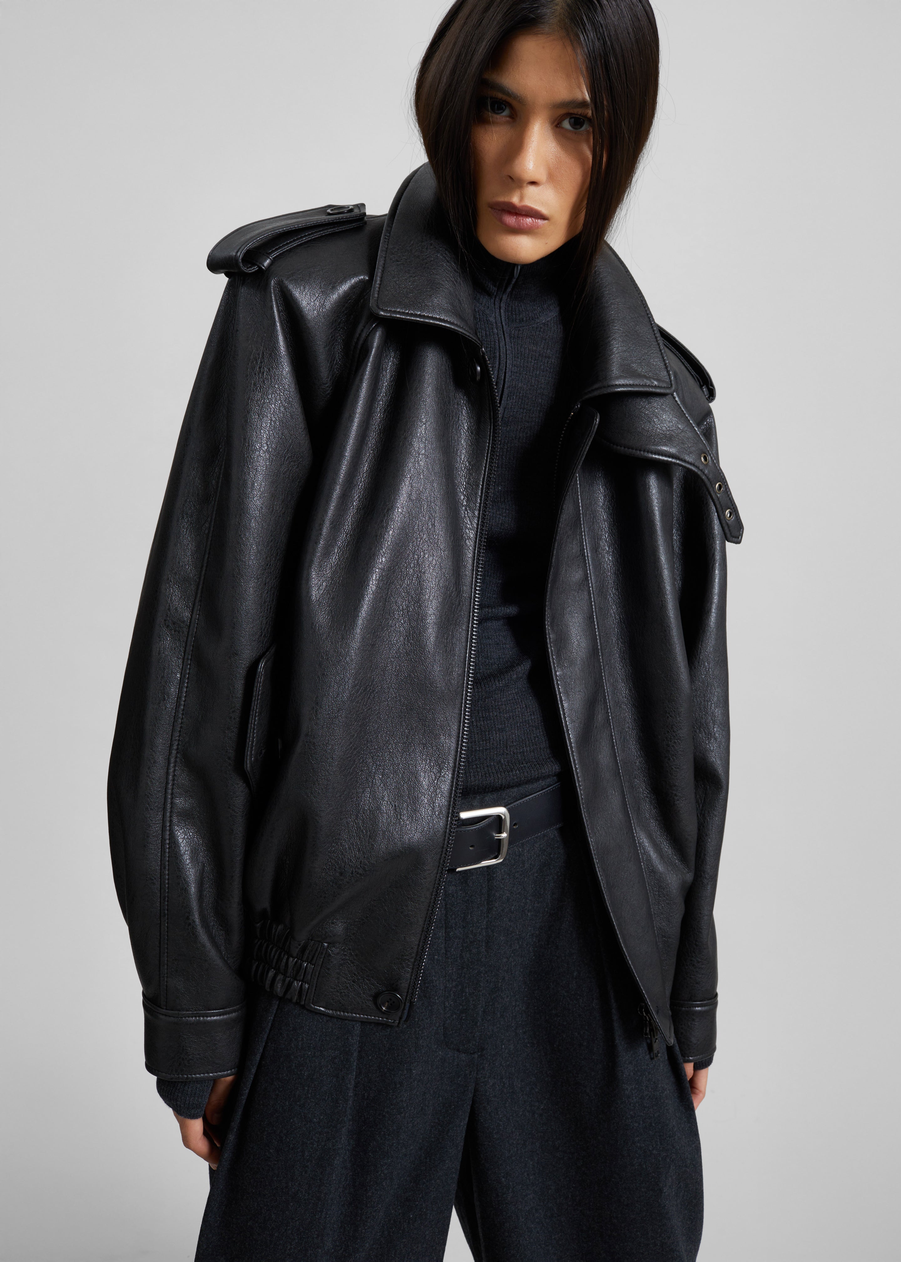 Nyland Faux Leather Padded Jacket - Black – The Frankie Shop