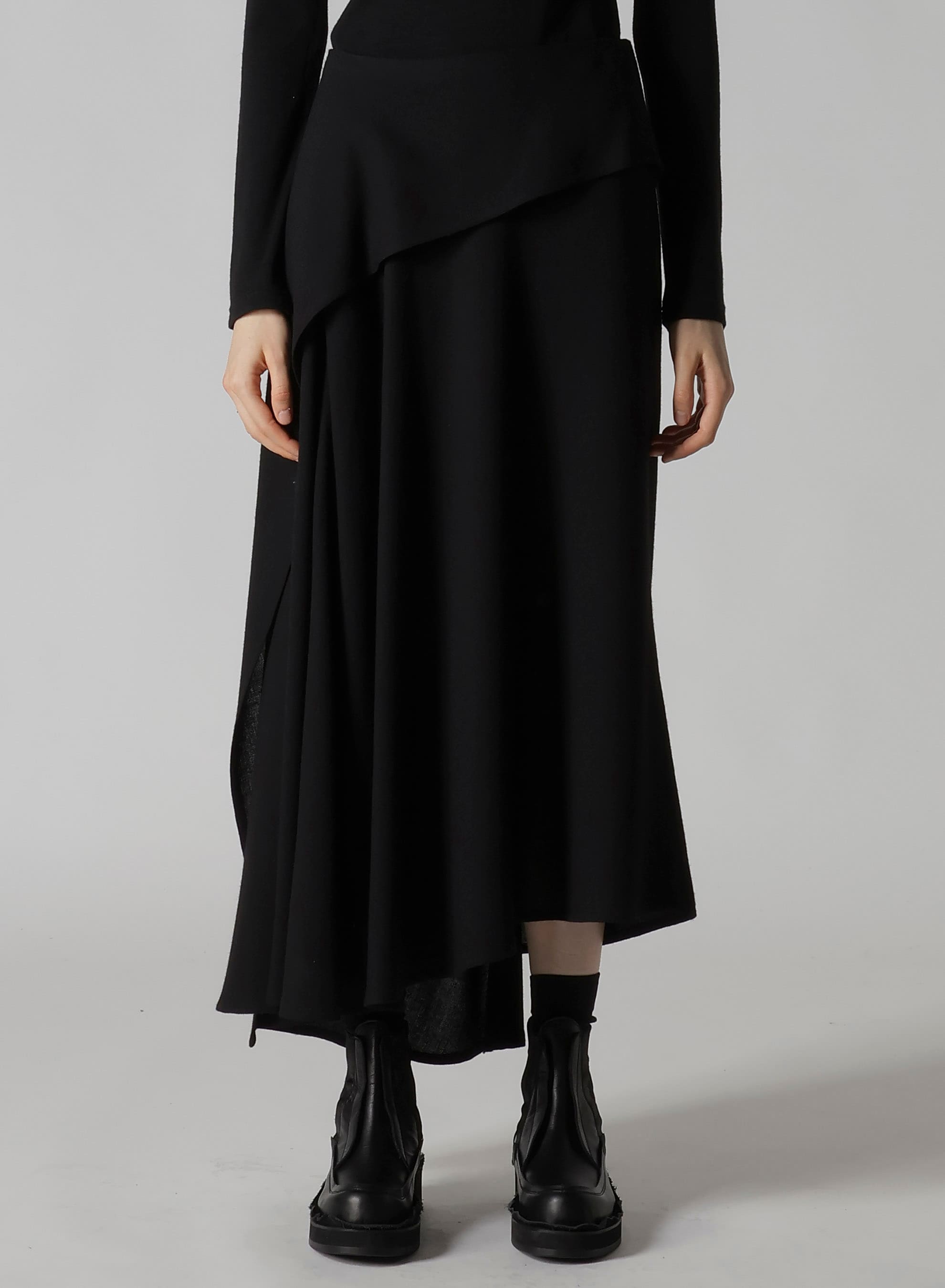 W/RY WASHER PROCESSED GAUZE ASYMMETRIC SKIRT(XS Black): Soldes