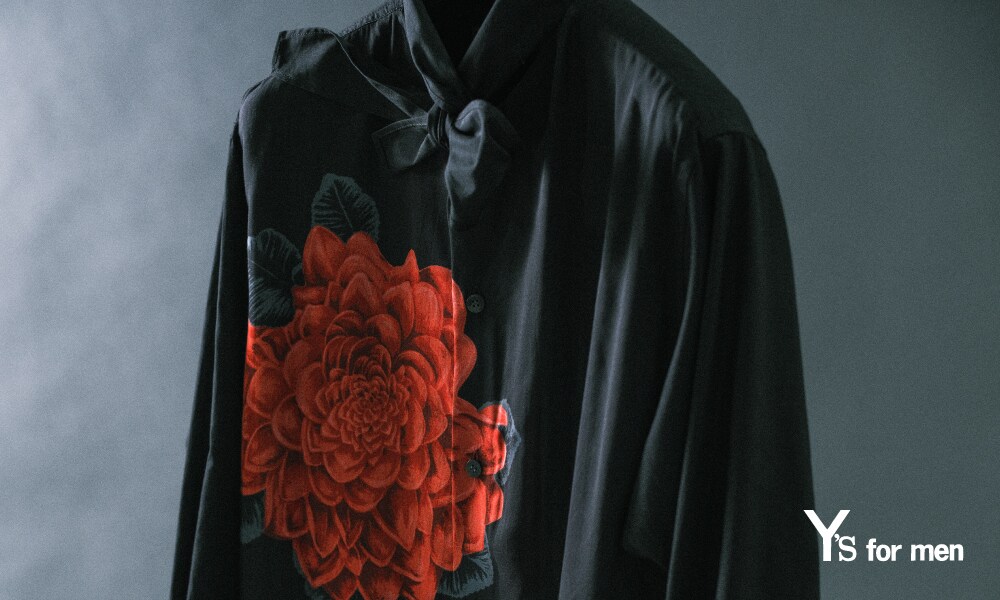 Y's for menネイビー 花柄プリント 長袖Tシャツ