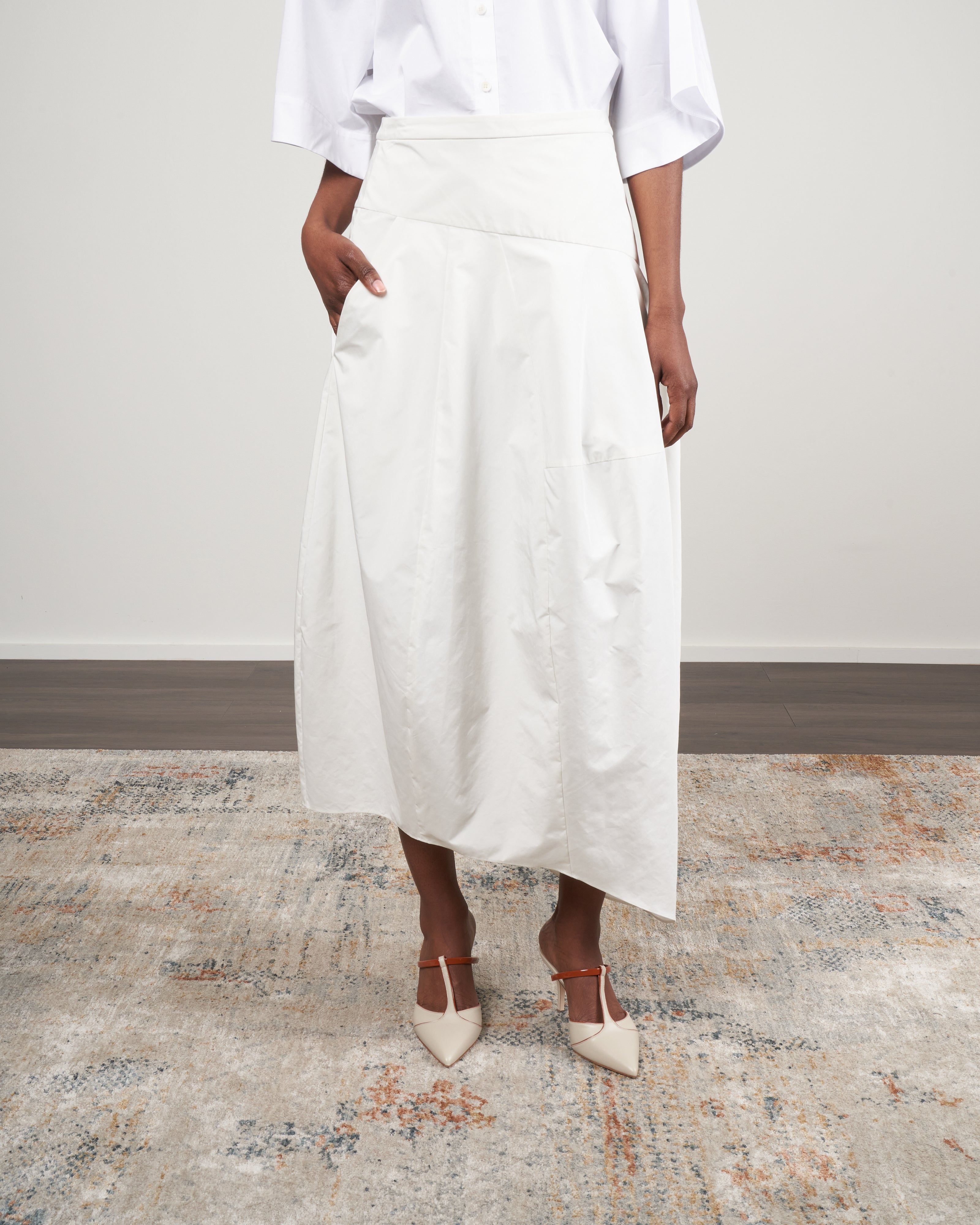 Tibi Nylon Asymmetrical Balloon Skirt White White