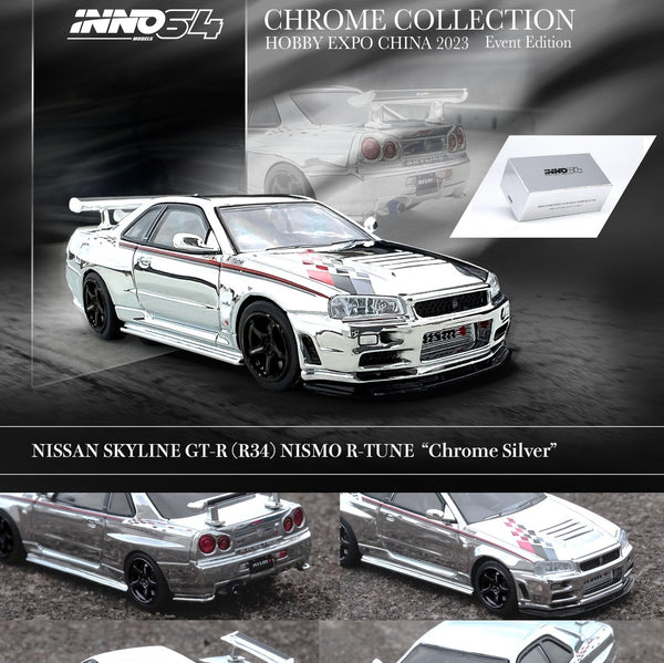 INNO64 1/64 NISSAN SKYLINE GT-R (R34) NISMO R-Tune Silver Chrome