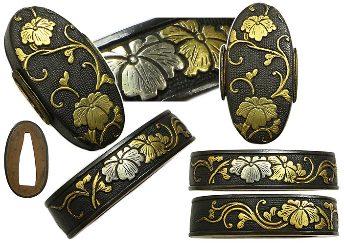 骨董品 古美術 金銀象嵌 赤銅魚々子地小柄 趣深き逸品です 刀装具 鍛冶