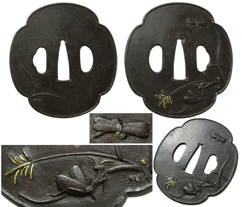 日本刀の鐔・鍔｜鉄磨地木瓜形薄に蜻蛉蟷螂鐔｜日本刀専門店・東京【十拳】