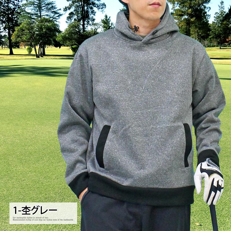 ゴルフウェア メンズ ニットフリース プルオーバーパーカー 暖かい 裏
