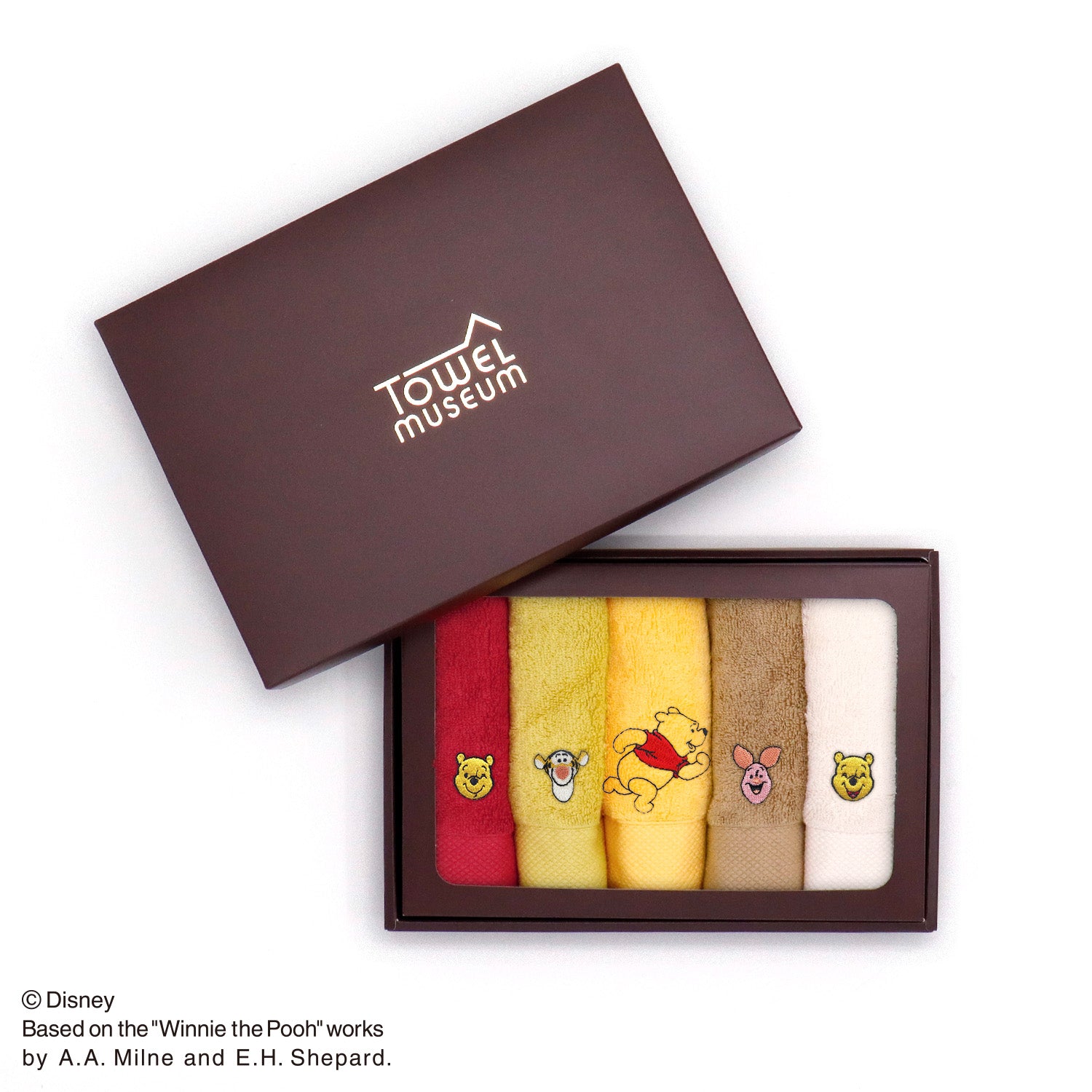 TMOC』くまのプーさん デザイン刺繍入り タオルハンカチ5色セット