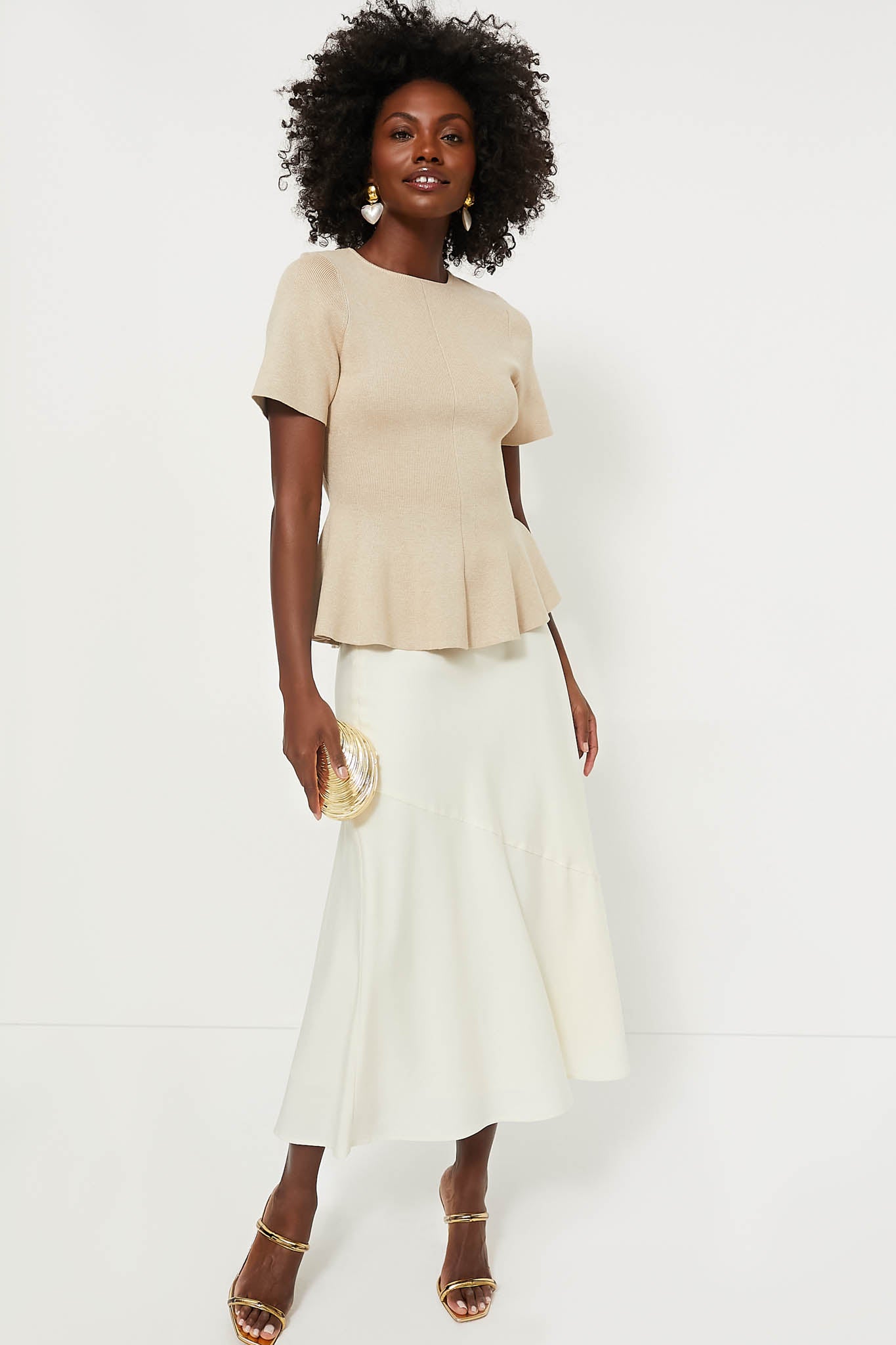 Tan Knit Phoebe Peplum Top | Hyacinth House