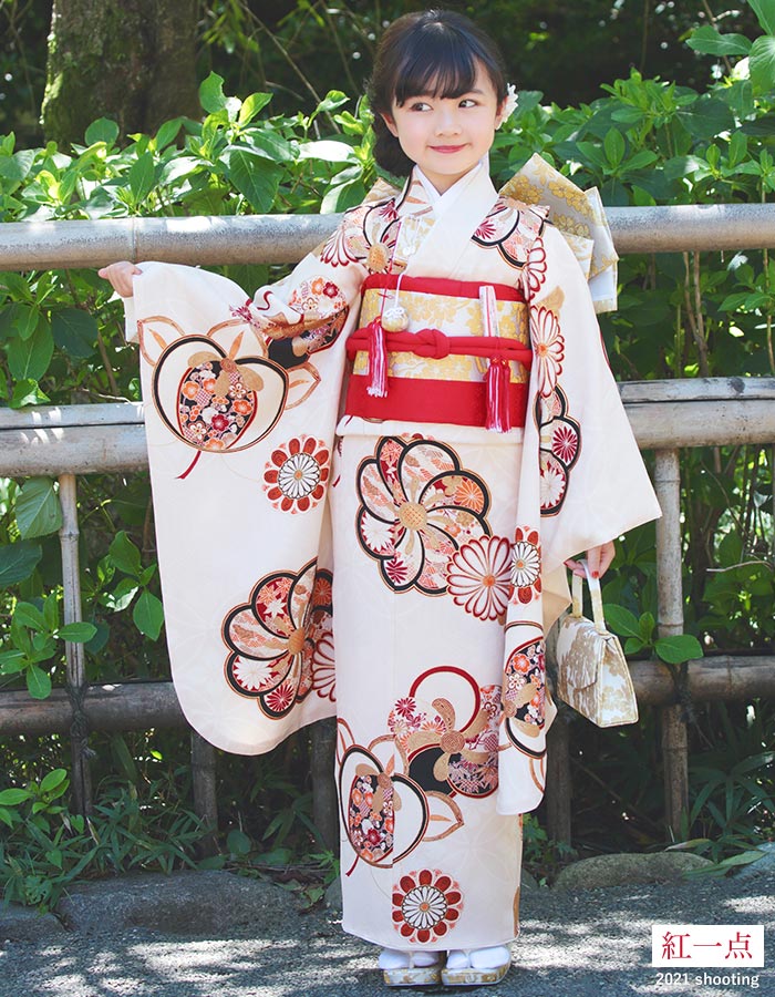楽天市場】正絹 七五三 7歳 着物セット 女の子 橘梅 オフホワイト SP32