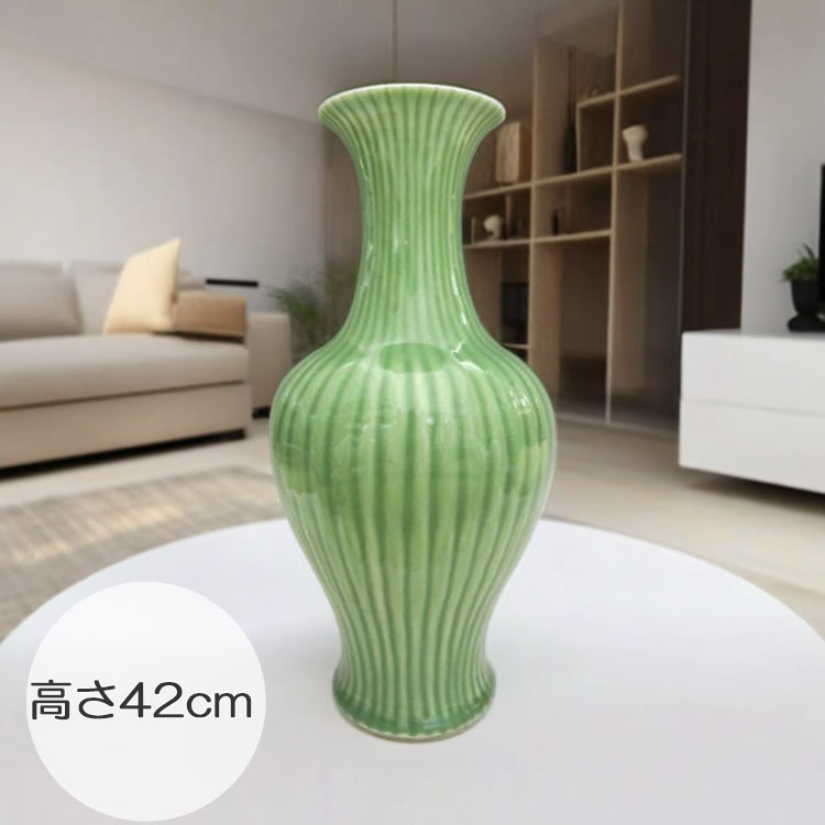 楽天市場】竜泉窯 砧青磁シノギ花生 高さ約42cm 中国 陶磁器 美術品