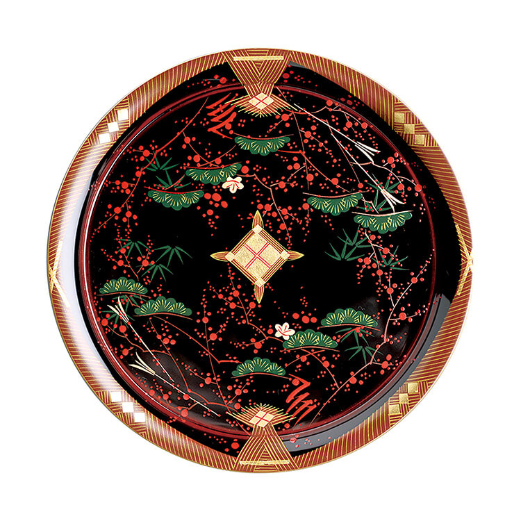 楽天市場】溜 6.0 羽反 丸皿 会津絵松竹梅(漆・手塗・手描) 天然木製