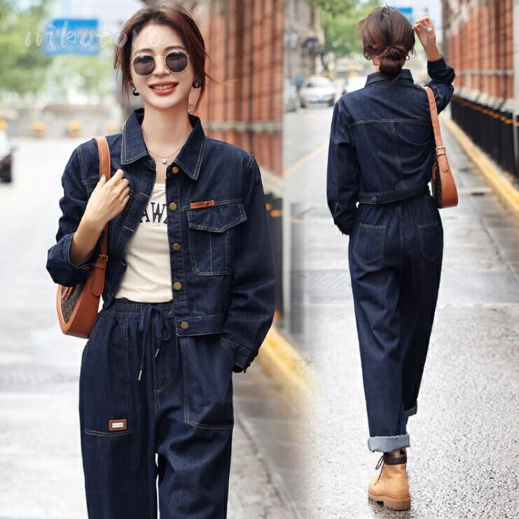 楽天市場】デニム生地 作業着 上下点セット レディース 長袖 Gジャン