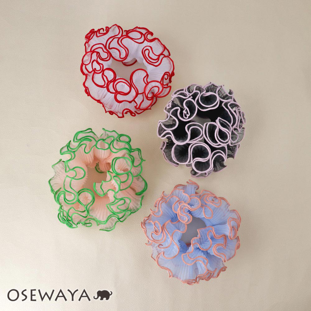 楽天市場】シュシュ ボリューム プリーツ バイカラー パイピング