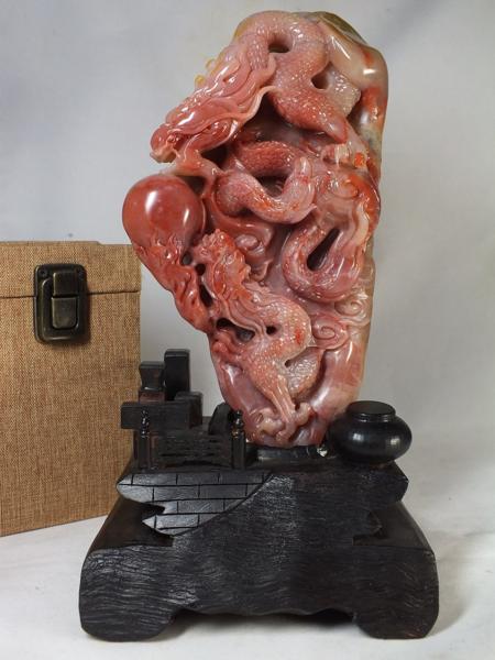 楽天市場】□龍香堂□☆寿山石桃花凍石 台付き置物「双龍戯玉」200mm