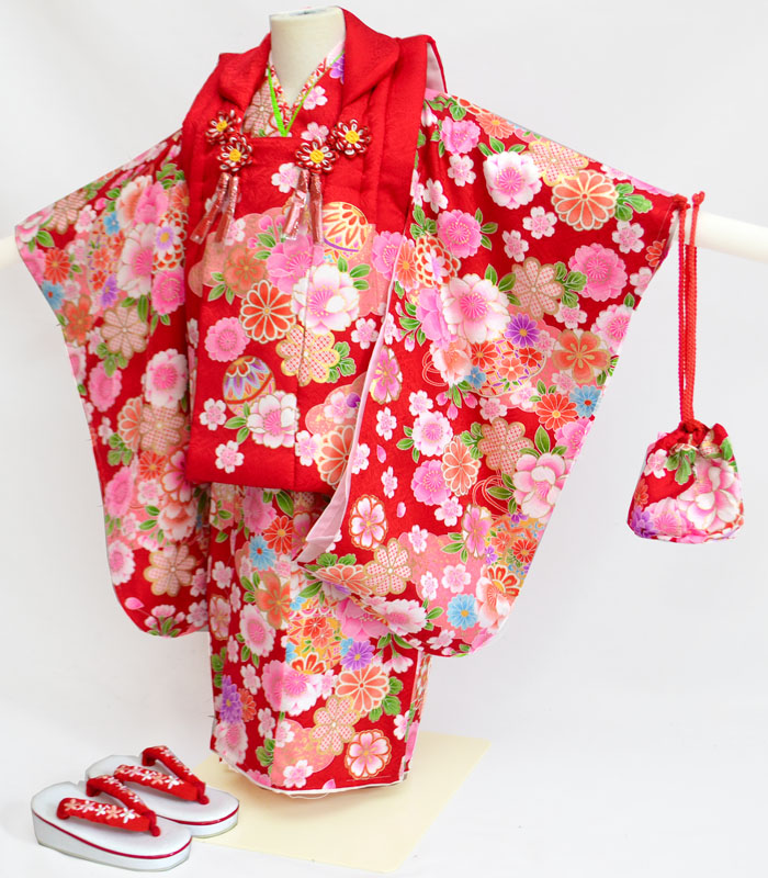 楽天市場】七五三 753 正絹 着物 3歳 女の子 正絹被布セット 百花繚乱
