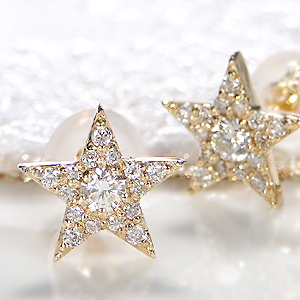 楽天市場】K18YG ダイヤモンド 星 ピアススタッドピアス スター