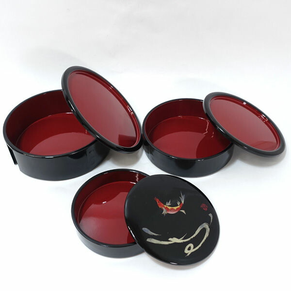 越前漆器 塗師 山本英明作 黒塗重箱 木箱付 本漆 美品 漆器・一閑張