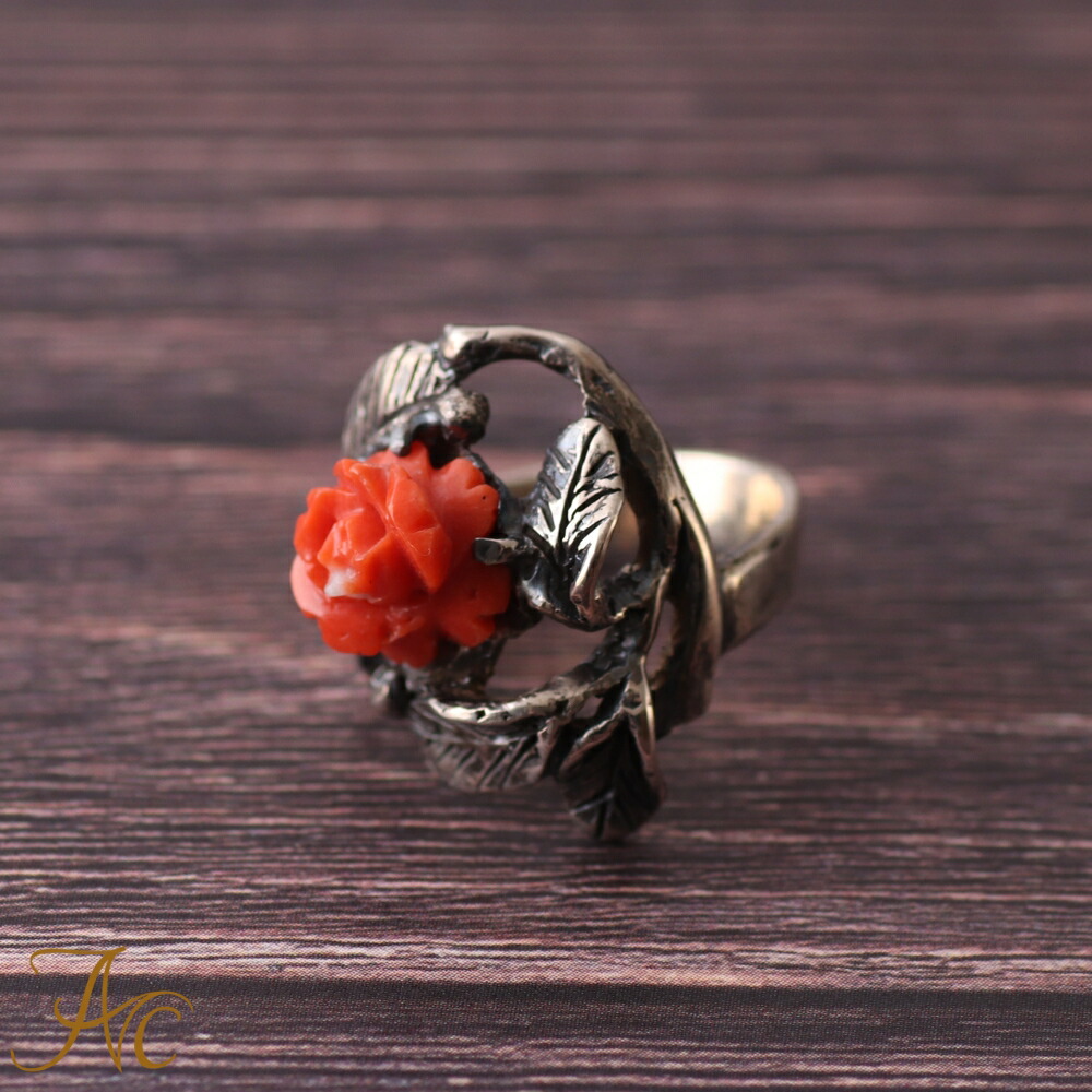 楽天市場】ハンドメイド一点もの桃珊瑚の薔薇 ローズのシルバーリング