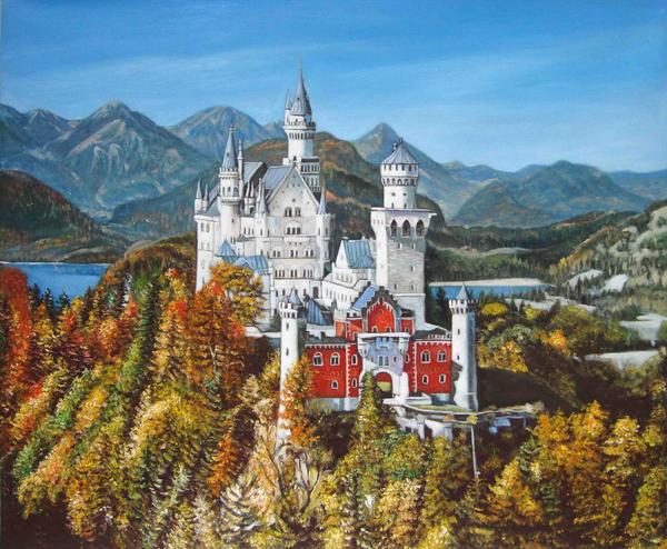 楽天市場】油絵 ノイシュバンシュタイン城の秋 MA1044 : 絵画制作専門
