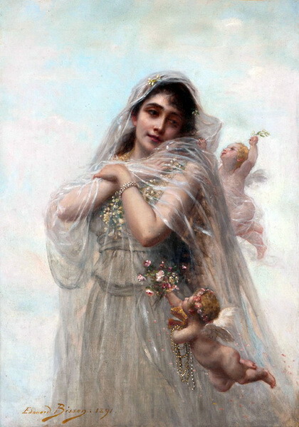 楽天市場】油絵 Edouard Bisson_天使と若い女 MA1498 : 絵画制作専門